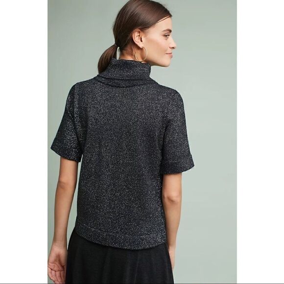 NEW Anthropologie Raga Silver Short-Sleeve Turtleneck Pullover Blouse Top Small - Picture 2 of 3